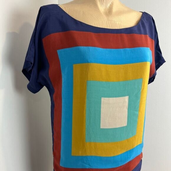 Kookai 100% Silk 40 US Large Multicolored Geometric Short Sleeve Shirt Dress - Picture 2 of 12